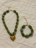 Chunky heart groene kralen set