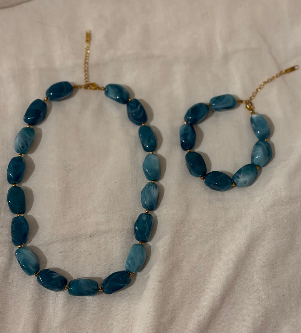 Chunky blauwe kralen set