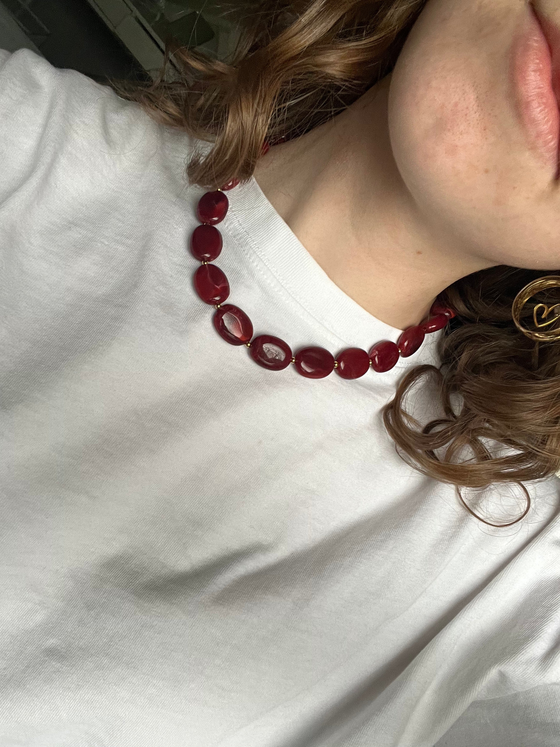 Rode kralen set (ketting en armband)