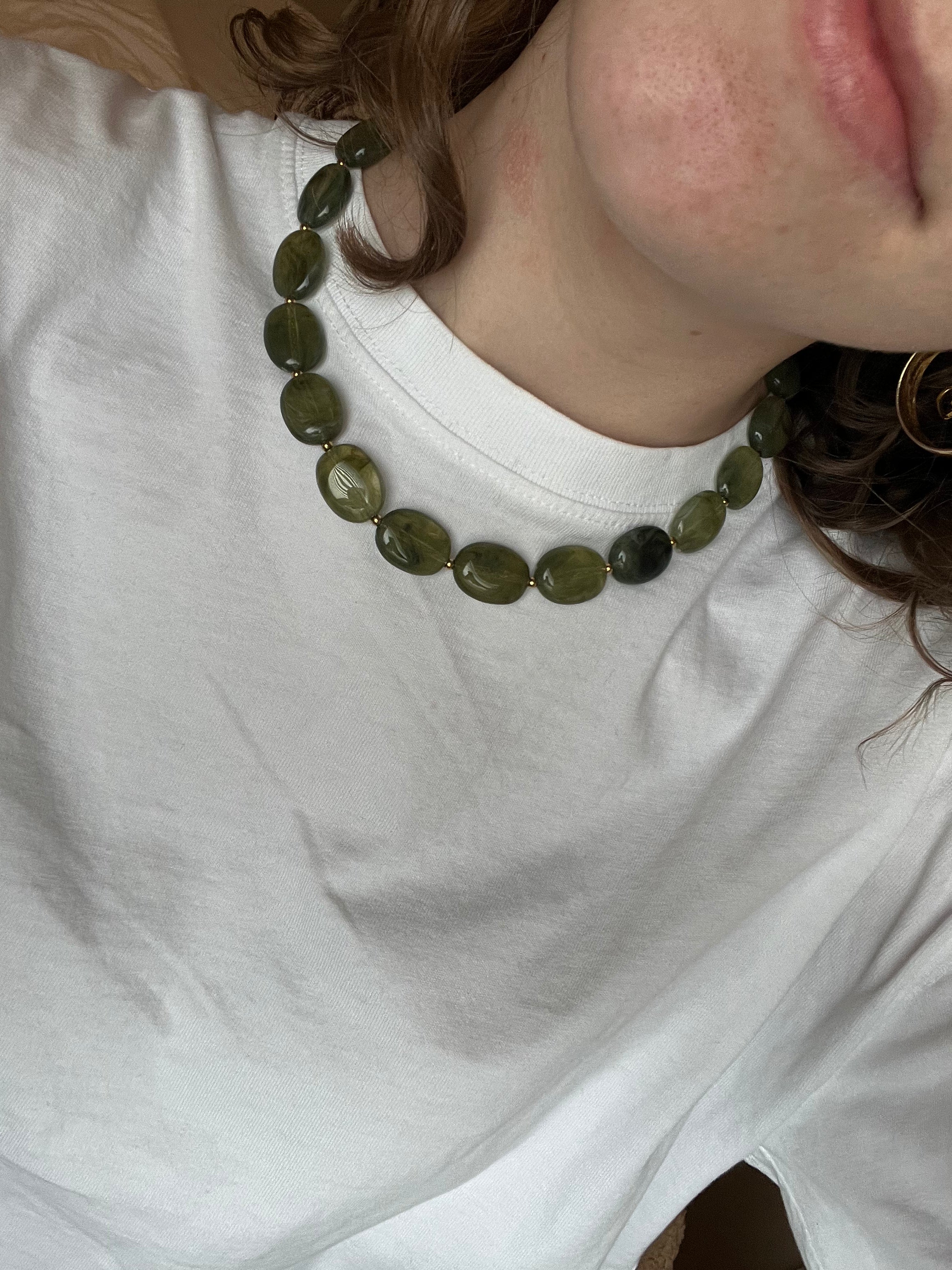 Groene kralen set (ketting en armband)