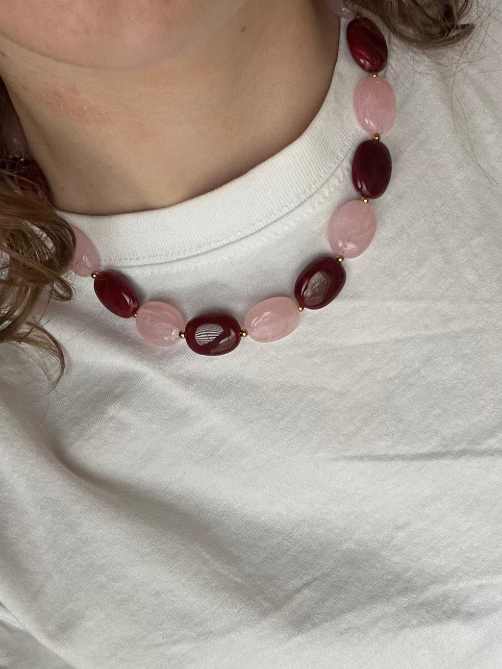 Rood/Roze kralen ketting