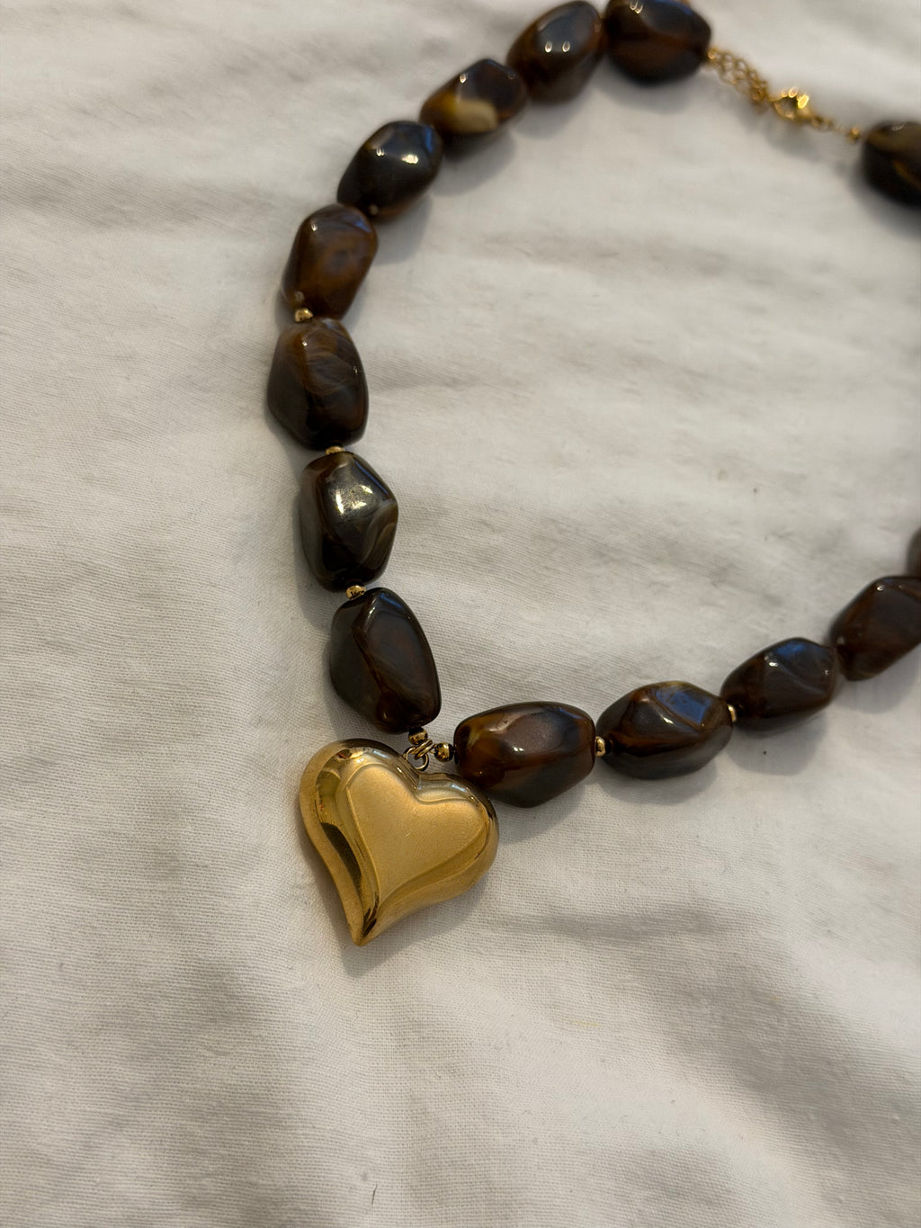 Bruine big heart kralen ketting