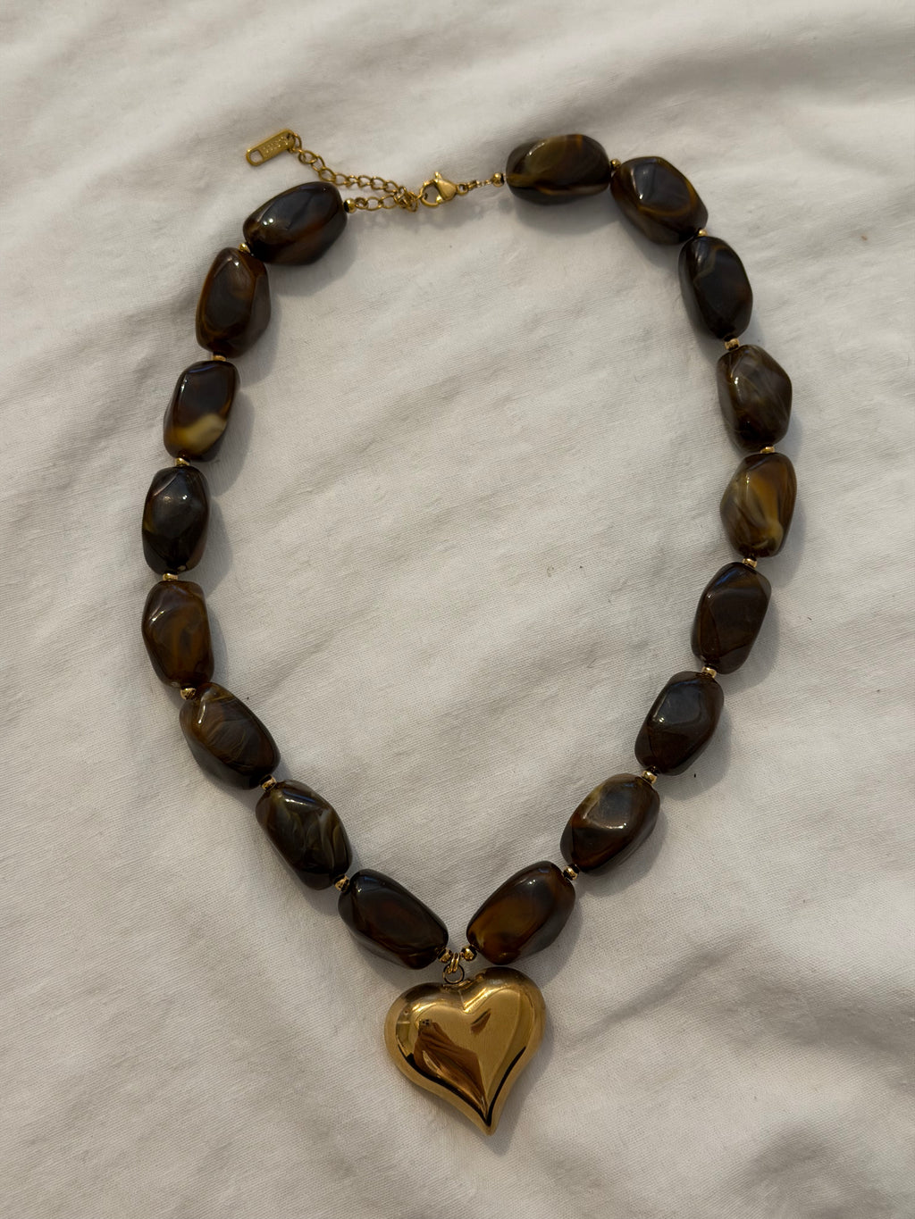 Bruine big heart kralen ketting