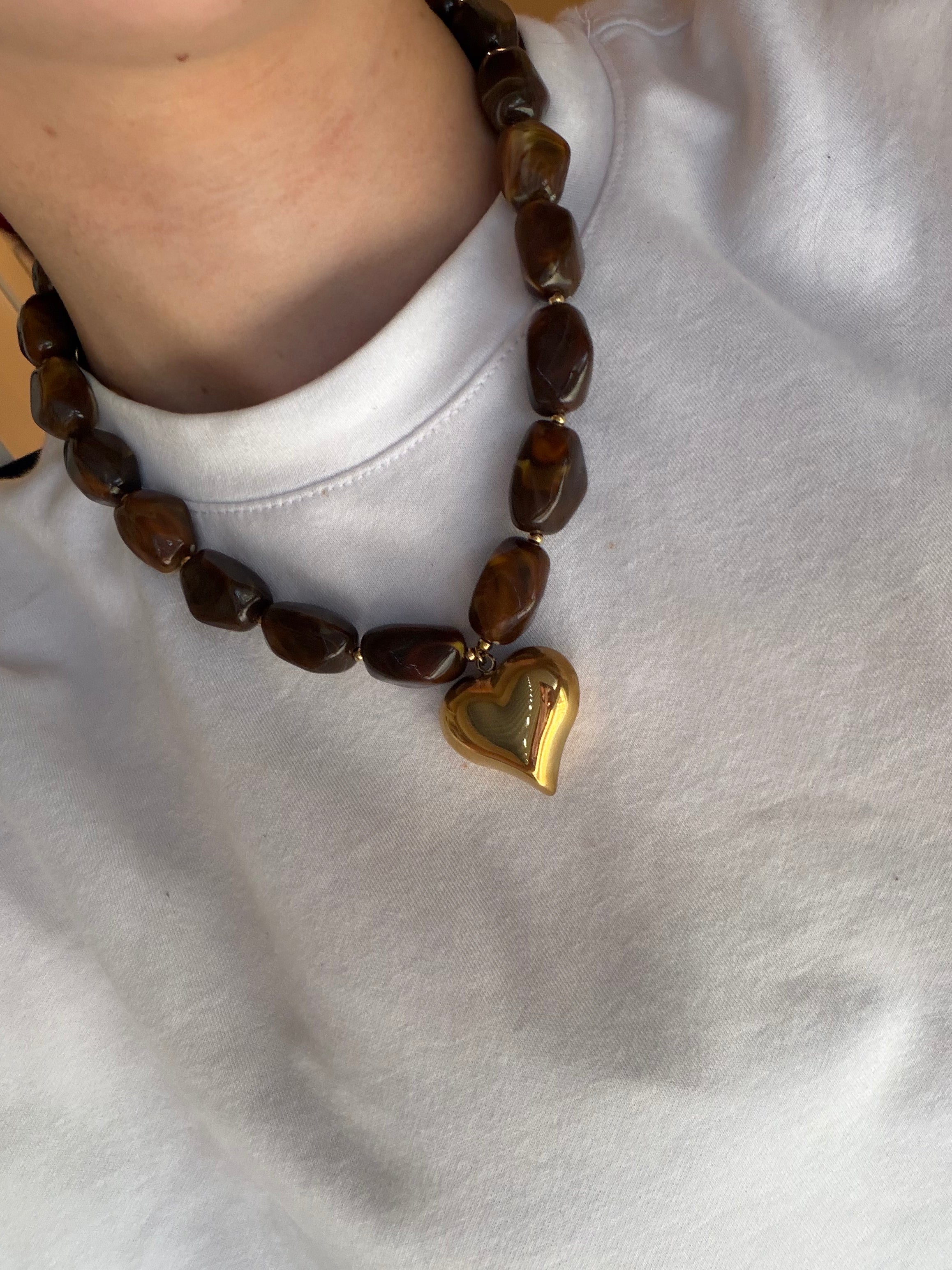 Bruine big heart kralen ketting