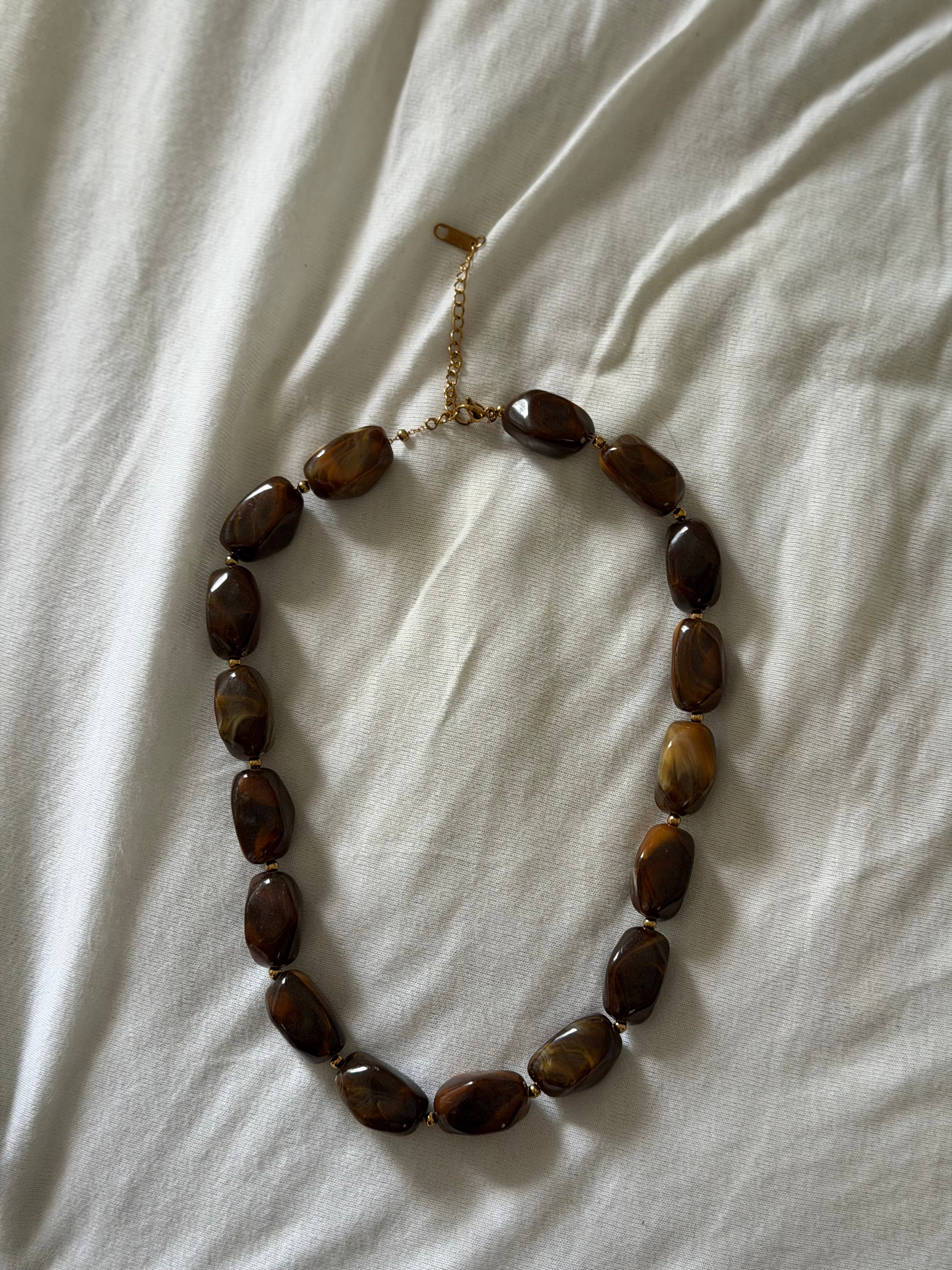 Chunky bruine kralen ketting