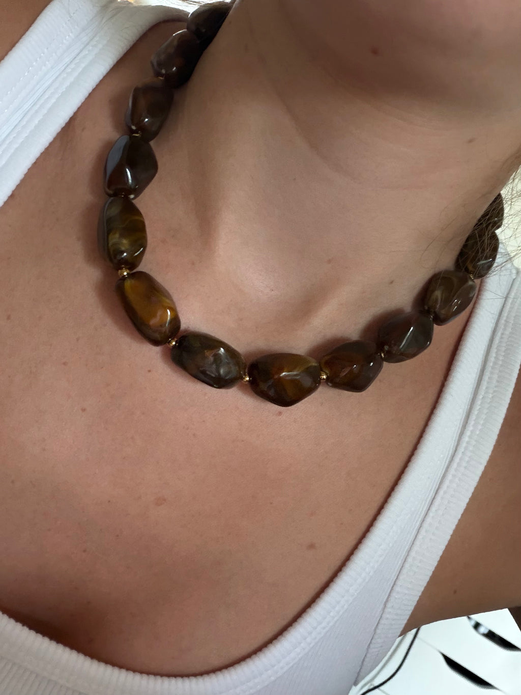 Chunky bruine kralen ketting