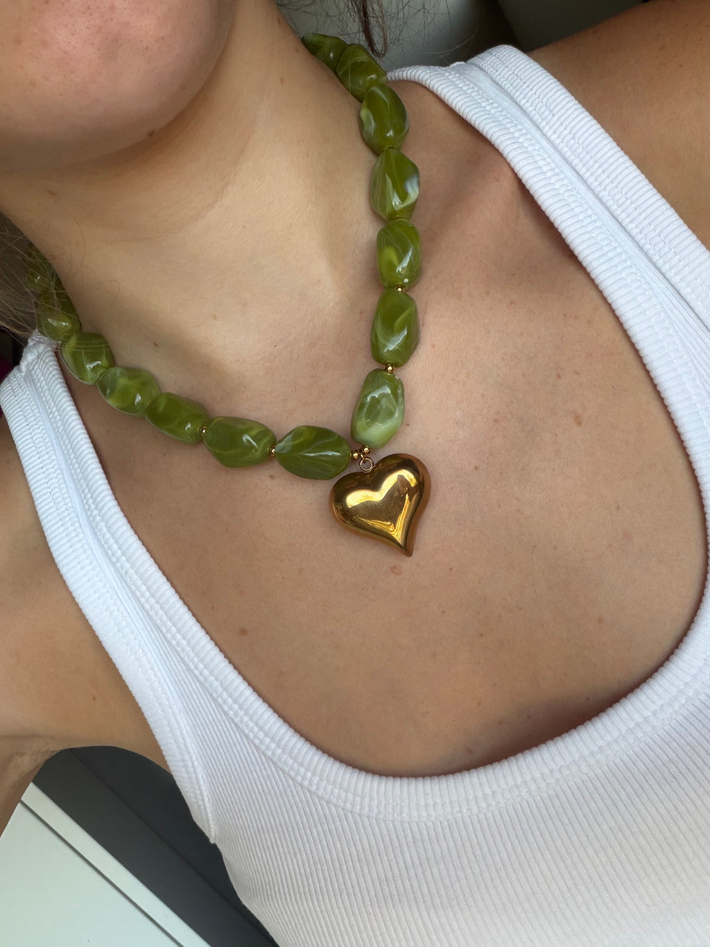Groene big heart kralen ketting