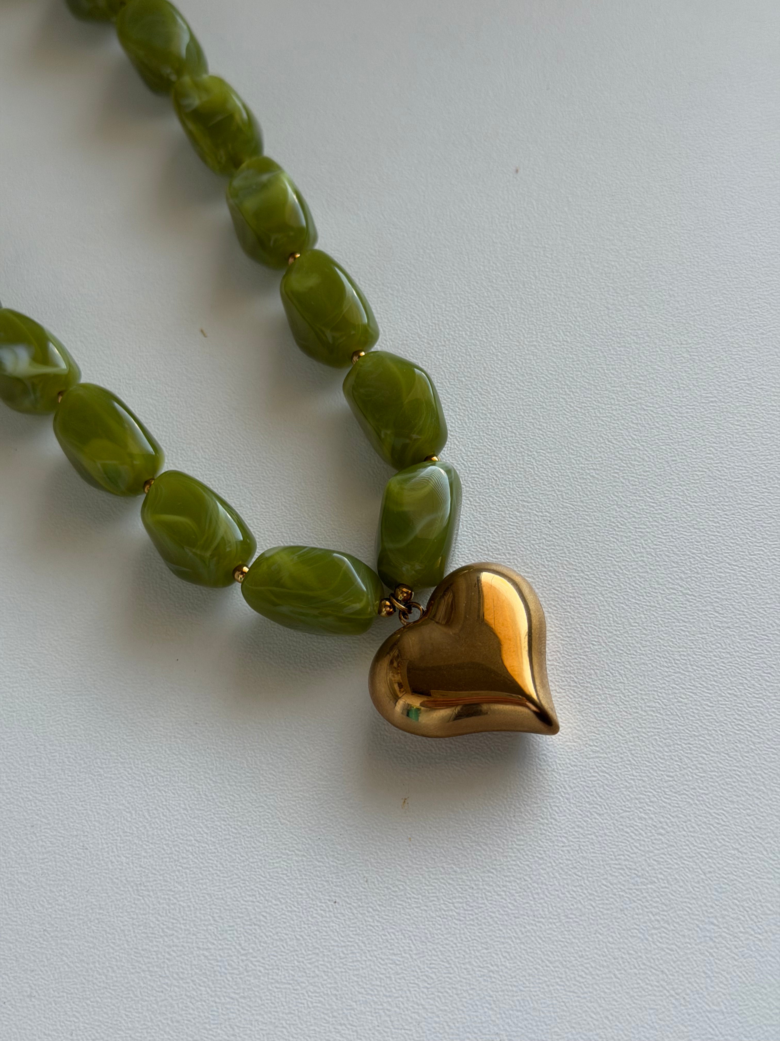 Groene big heart kralen ketting