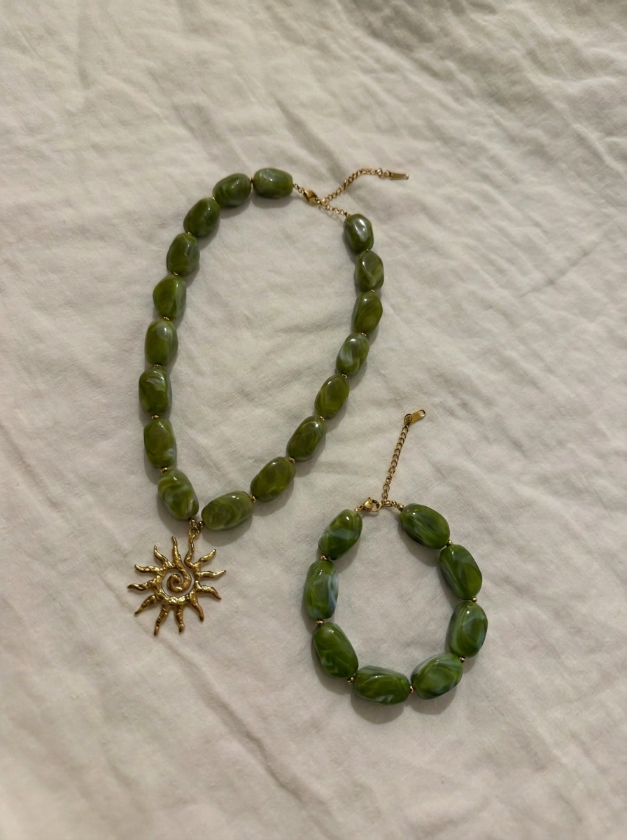 Chunky sunny groene kralen set